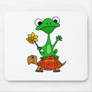 TU- Funny Frog Riding Turtle Cartoon Mouse Pad
