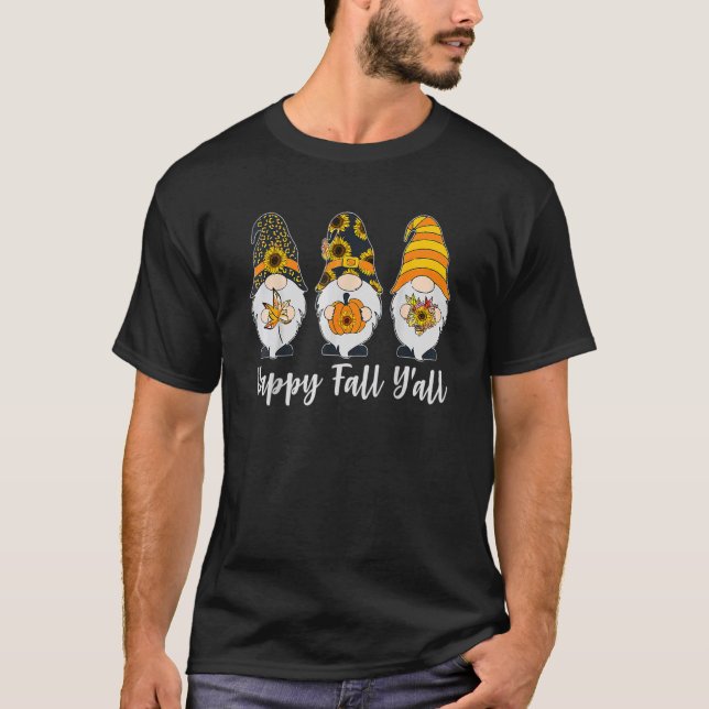 Tu Happy Fall Y'all Gnome Pumpkin Thanksgiving Cos T-Shirt (Front)