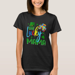 Tu One Lucky Mama Heart Puzzle Autism Awareness T-Shirt