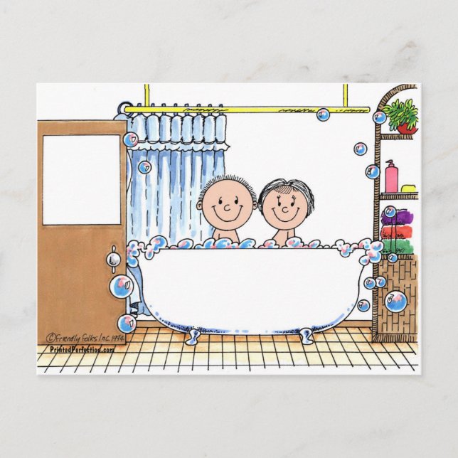 Tub Time Couple - Personalised Cartoon Gift Postcard (Front)