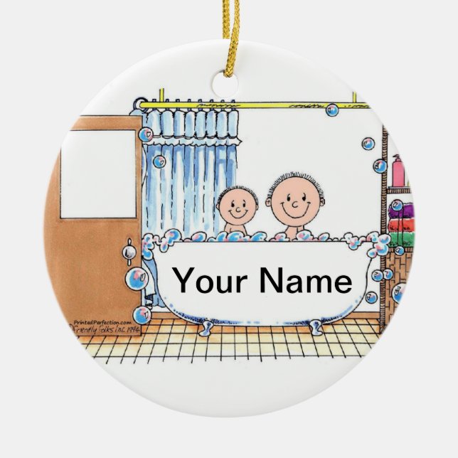 Tub Time, One Child with Dad Ceramic Tree Decoration (Front)