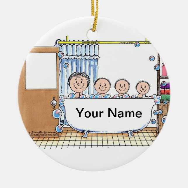Tub Time - Three Children with Mum Ceramic Tree Decoration (Front)