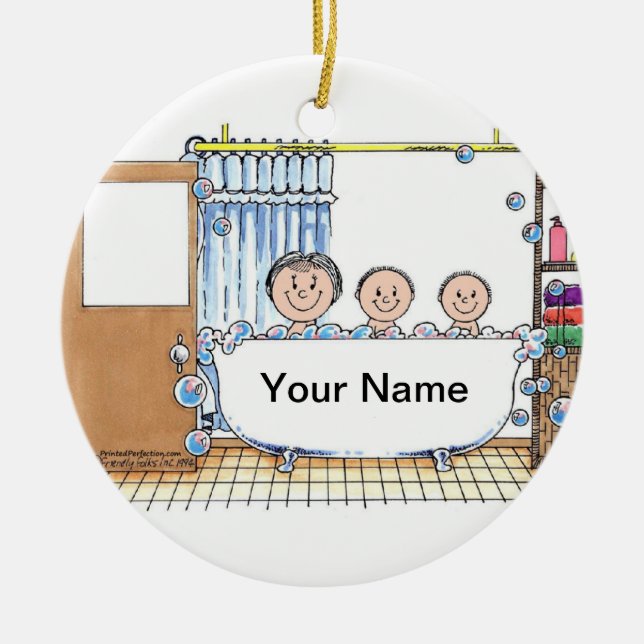 Tub Time - Two Children with Mum Ceramic Ornament (Front)