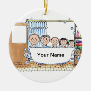 Tub Time, Two Girls, One Boy Ceramic Ornament