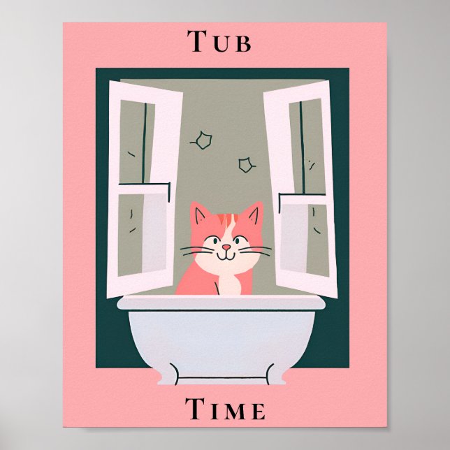 Tub Time with Kitty Bathroom Art  Poster (Front)