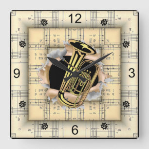 Tuba ~ Breaking Through ~ Strange Sheet Music ~  Square Wall Clock