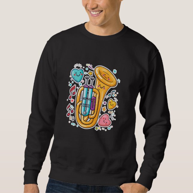 Tuba Cartoon Look Jazz Music Sweatshirt (Front)