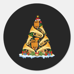 Tuba Christmas Tree Lights Tuba Music Lover Musica Classic Round Sticker