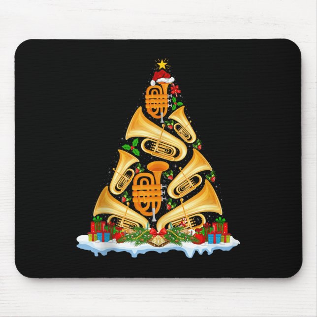Tuba Christmas Tree Lights Tuba Music Lover Musica Mouse Pad (Front)