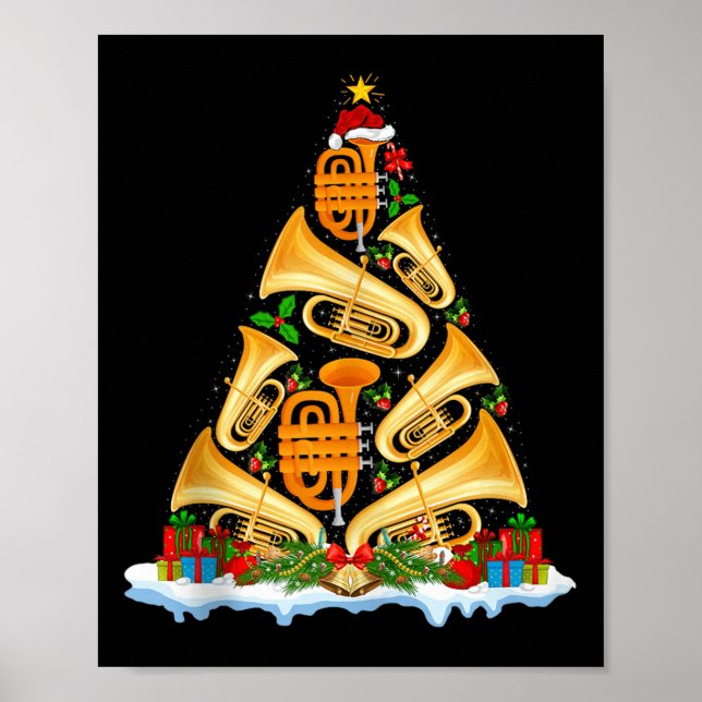 Tuba Christmas Tree Lights Tuba Music Lover Musica Poster (Front)