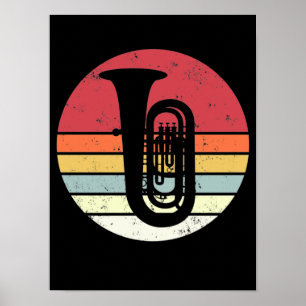 Tuba gift, retro tuba player, orchestra poster