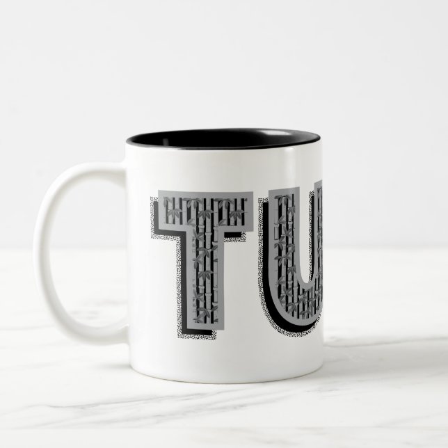 Tuba Grey Patterned Text Two-Tone Coffee Mug (Left)