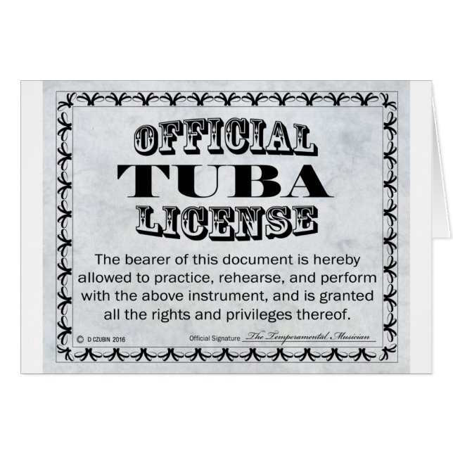 Tuba License (Front Horizontal)