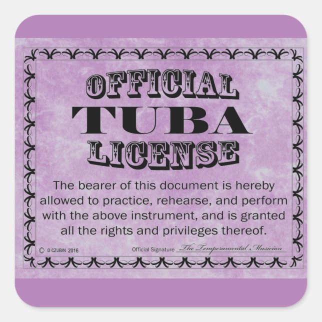 Tuba License Square Sticker (Front)