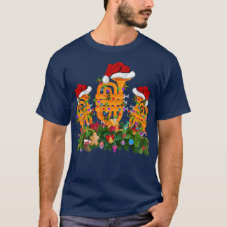 Tuba Music Lover Xmas Lighting Santa Hat Tuba Chri T-Shirt