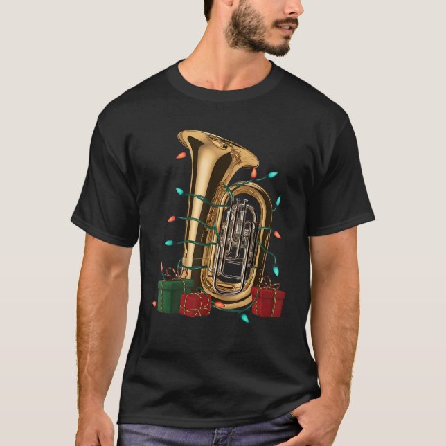 Tuba Music Lover Xmas Lighting Santa Musical Tuba  T-Shirt (Front)