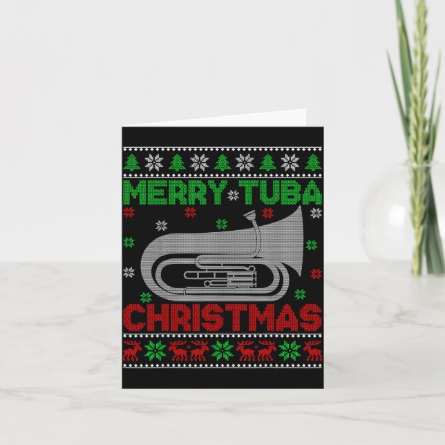 Tuba Music Lover Xmas Lighting Ugly Merry Tuba Chr Card (Front)