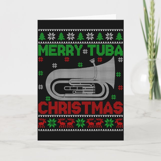 Tuba Music Lover Xmas Lighting Ugly Merry Tuba Chr Card (Front)