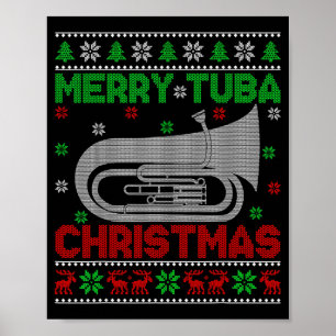 Tuba Music Lover Xmas Lighting Ugly Merry Tuba Chr Poster