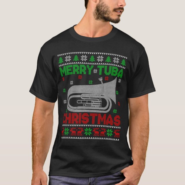 Tuba Music Lover Xmas Lighting Ugly Merry Tuba Chr T-Shirt (Front)