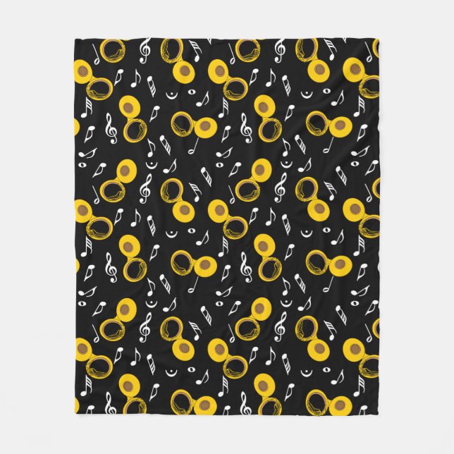 Tuba Music Notes Pattern Fleece Blanket (Front)