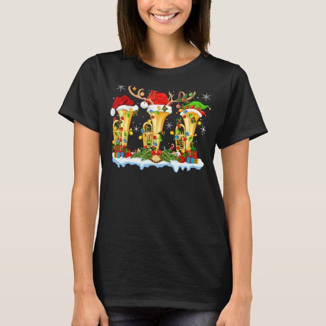 Tuba Music  Xmas Lighting Funny Tuba Christmas T-Shirt (Front)