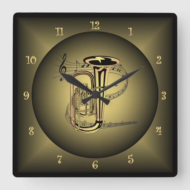 Tuba ~Musical Instrument ~Musical Globe ~ Scale ~ Square Wall Clock (Front)