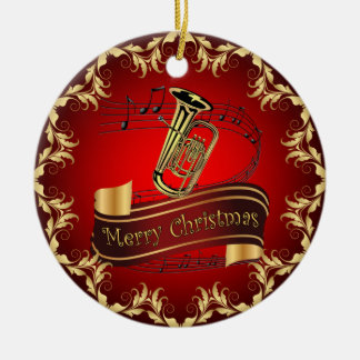 Tuba ~ Musical Scroll ~ Merry Christmas ~ * ~ Ceramic Ornament