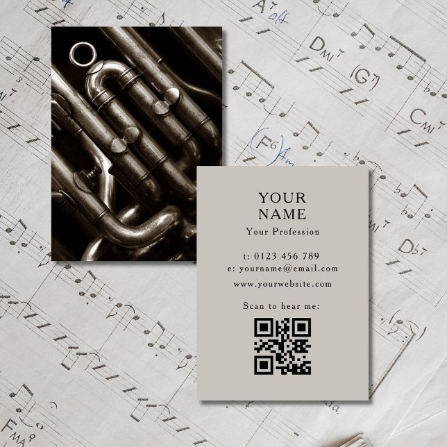 Tuba Musicians Business Card (Musicians fully customizable Business Card in black and white, composers, singers, woodwind, bands)