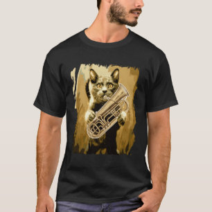 Tuba Player Funny Gift Cat Playing Tuba T-Shirt