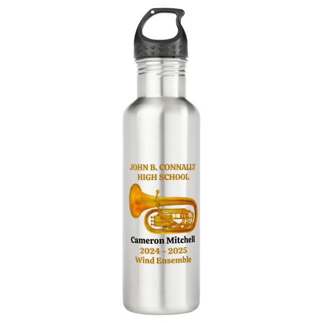 Tuba Player High School Band Gold Personalised 710 Ml Water Bottle (Front)
