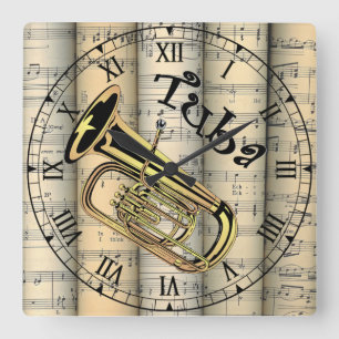 Tuba ~ Rolled Vintage Sheet Music ~ Unique ~ Square Wall Clock