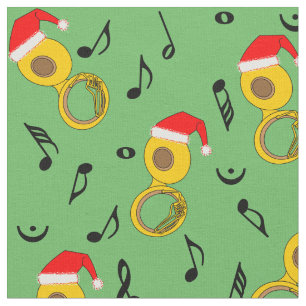 Tuba Santa Hat Music Notes Pattern Fabric