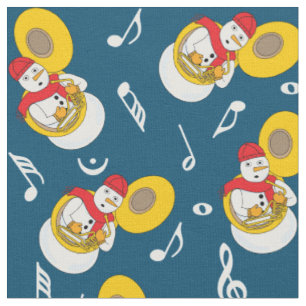 Tuba Snowman Music Notes Fabric