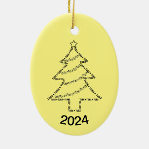 Tuba Text Christmas Tree Ceramic Ornament