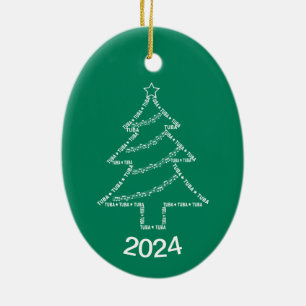 Tuba Text Christmas Tree Ceramic Ornament