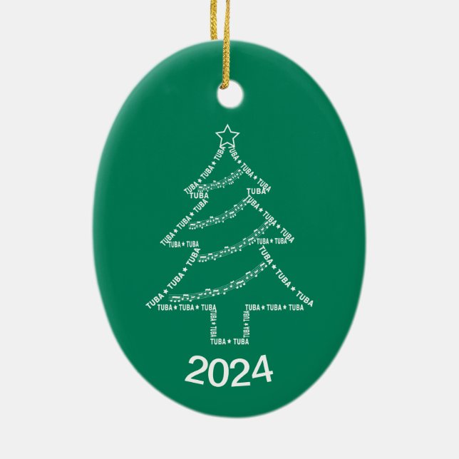 Tuba Text Christmas Tree Ceramic Ornament (Back)