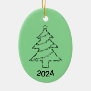 Tuba Text Christmas Tree Ceramic Ornament