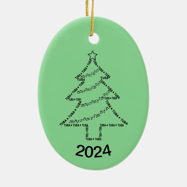 Tuba Text Christmas Tree Ceramic Ornament (Back)