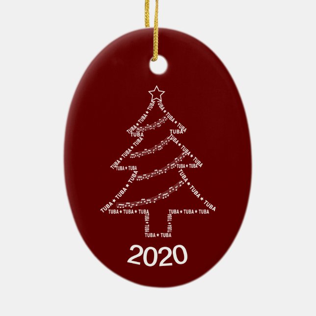 Tuba Text Christmas Tree Ceramic Ornament (Back)