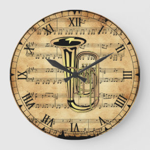 Tuba ~ Vintage Sheet Music Background ~ Unique ~ Large Clock