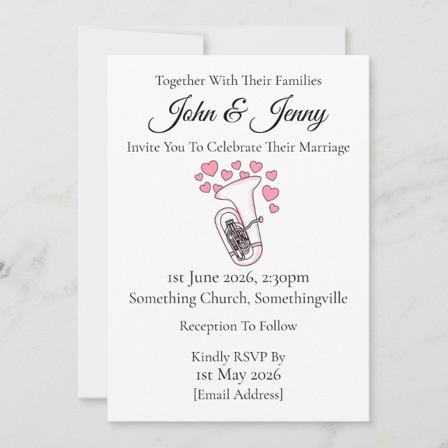 Tuba Wedding Invitation Tubaist Brass Musicians (Front)