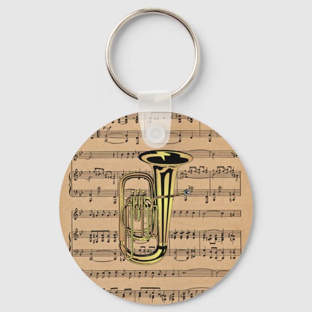 Tuba ~ With Sheet Music Background Key Ring (Front)