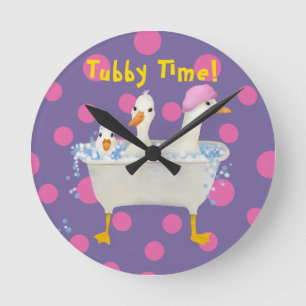 Tubby Time Three Ducks in Bathtub Watercolor Round Clock