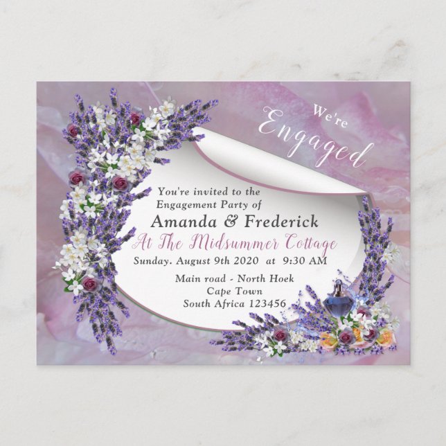 Tuberose & Lavender Blooms Invitation Postcard (Front)