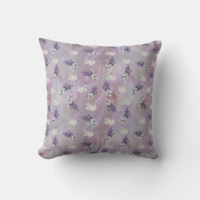 Tuberose & Lavender Blooms on Rose petals Cushion (Front)