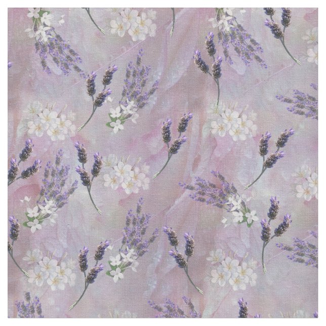 Tuberose & Lavender Blooms on Rose petals Fabric (Close Up)
