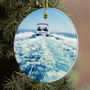 Tubing Behind Speed Boat Ceramic Tree Decoration
