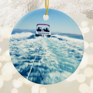 Tubing Behind Speed Boat Ceramic Tree Decoration