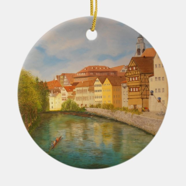 Tubingen in Sunlight Ceramic Tree Decoration (Front)